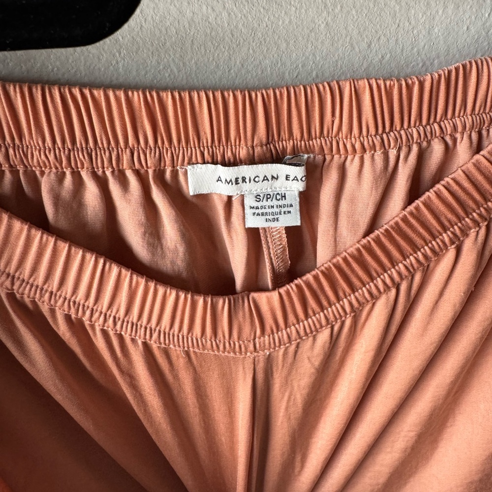 American Eagle AEO Silky Satin Camisole & Shorts Pajama Set - Peach - Picture 3 of 5
